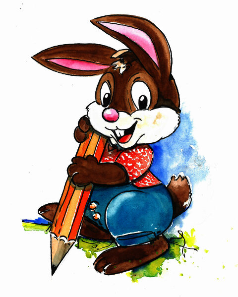 Hasenjunge Hubsi.Eine Illustration von Oskar Pointecker aus den Ostergeschichten von Sabine Aigner in Velden am Wörthersee. Osternestsuche am Ostermarkt.