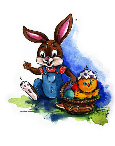 Hasenjunge Hubsi.Eine Illustration von Oskar Pointecker aus den Ostergeschichten von Sabine Aigner in Velden am Wörthersee. Osternestsuche am Ostermarkt.